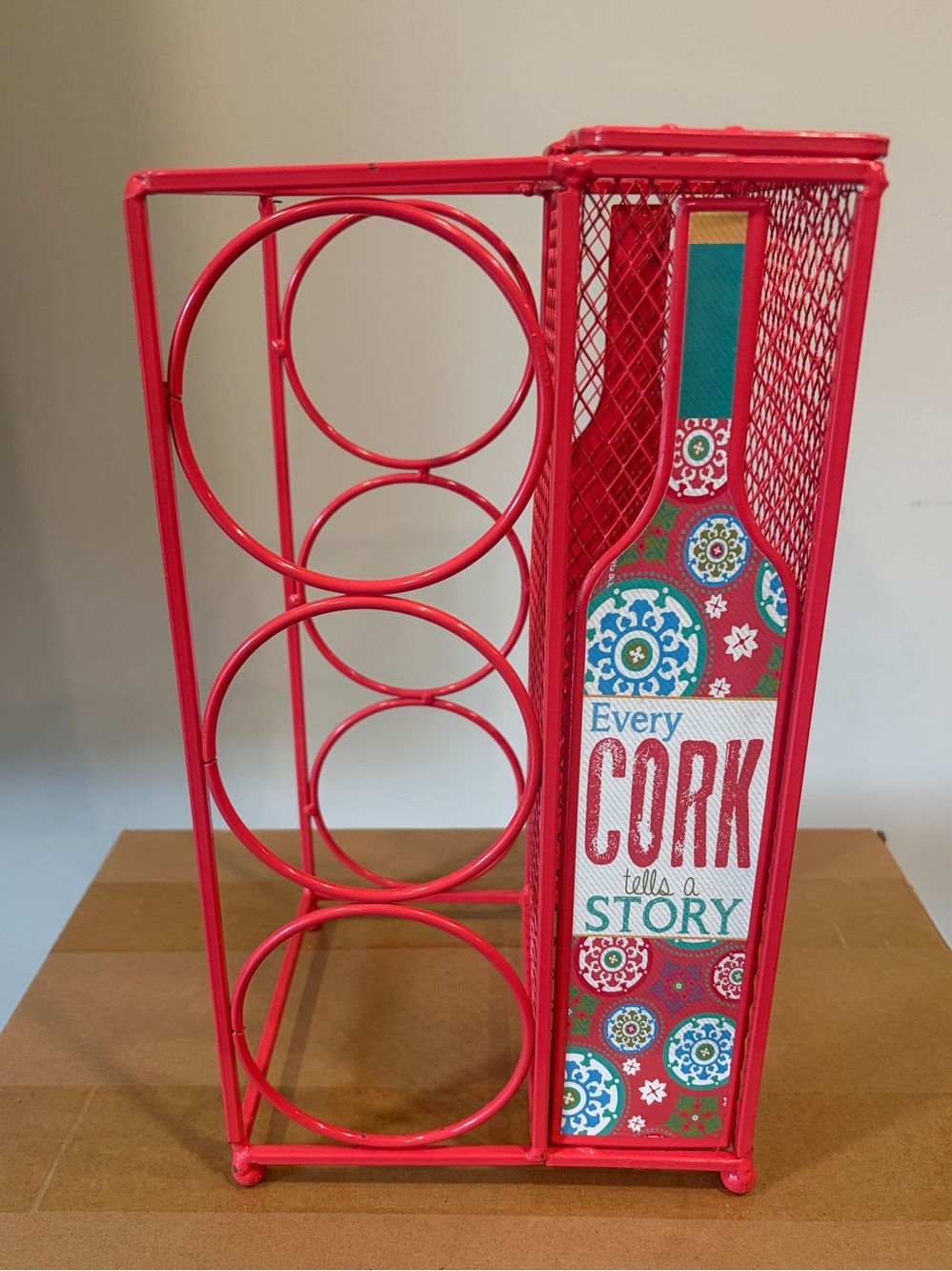 Red Metal Wine Bottle & Cork Holder - Every Cork Tells a Story
